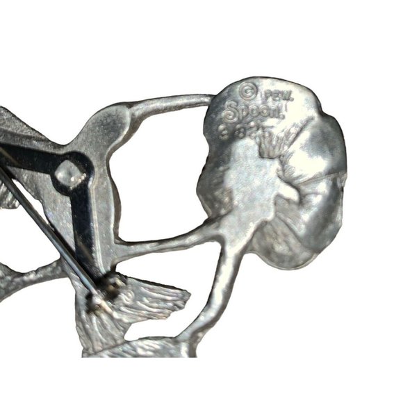 Vintage Pewter Hummingbird Flower Brooch Pin Signed Spoon 3825 Figural Bird 3” - Picture 8 of 10